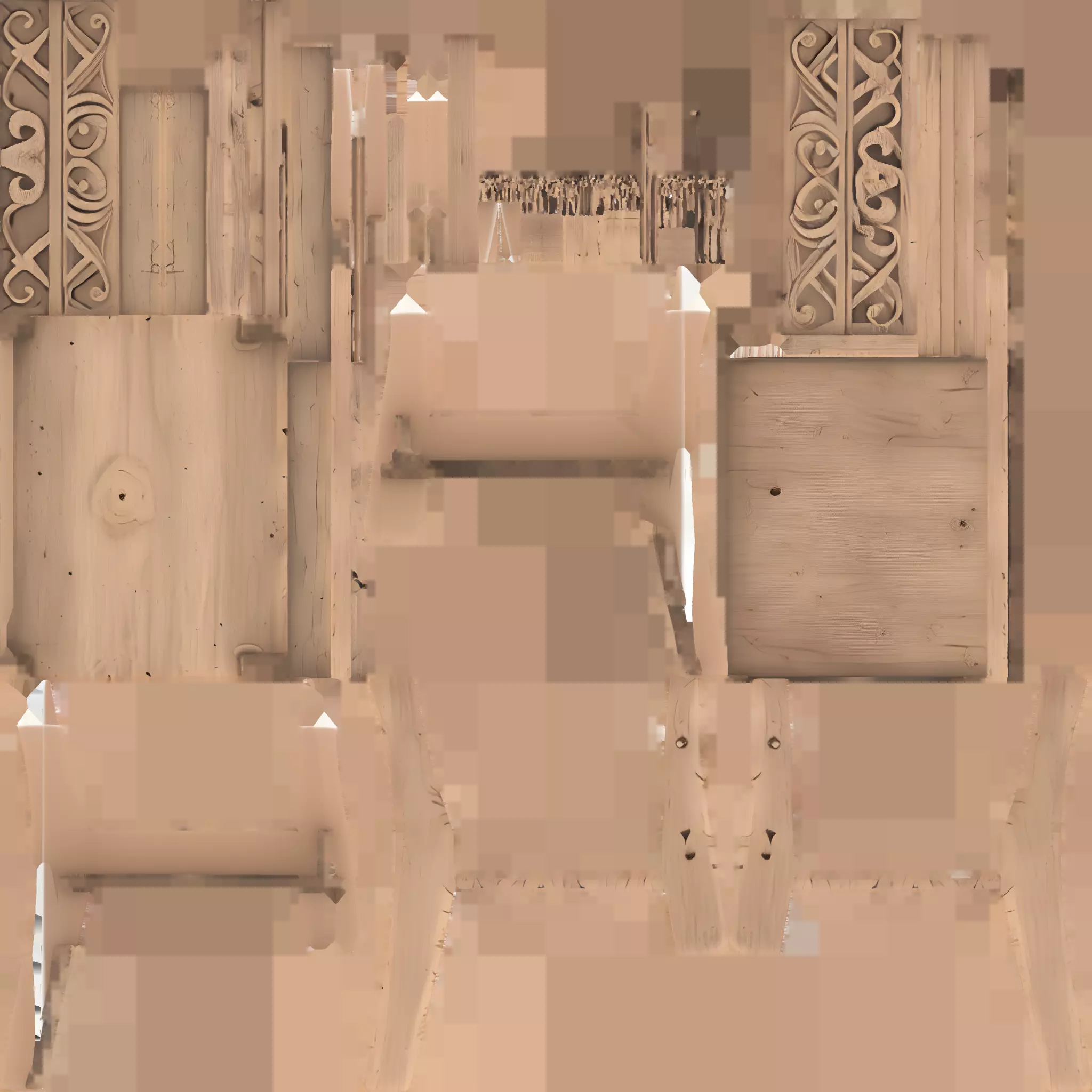 Wooden bench with carvings 3D model_34