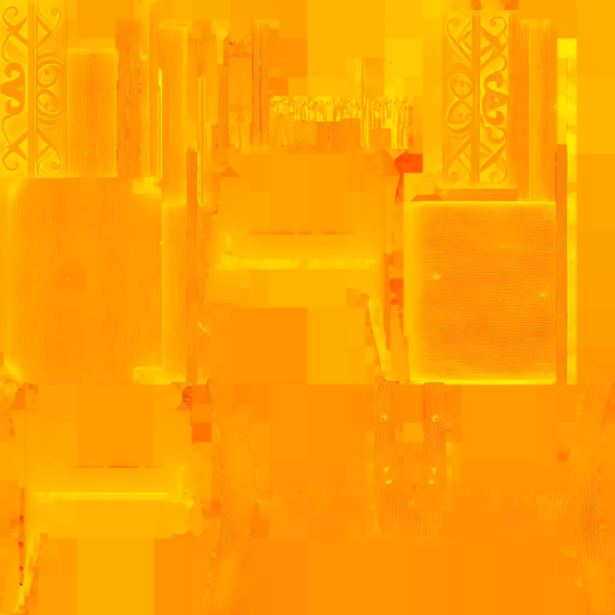 Wooden bench with carvings 3D model_40