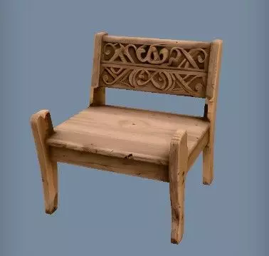 Wooden bench with carvings 3D model_4