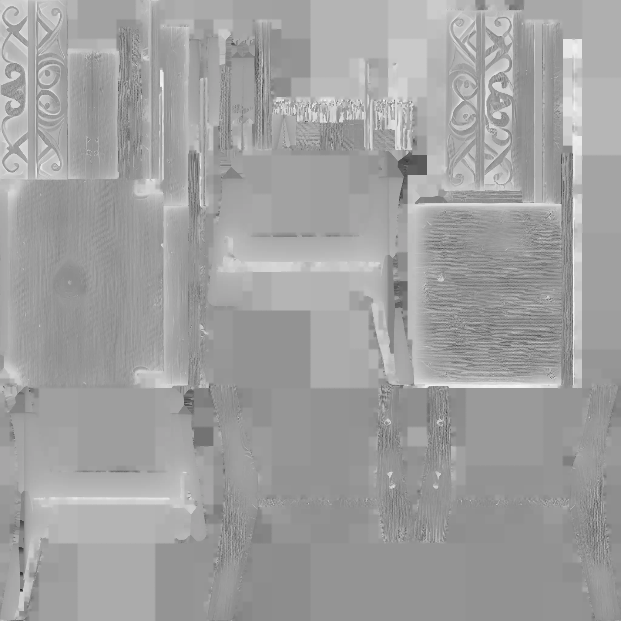 Wooden bench with carvings 3D model_41