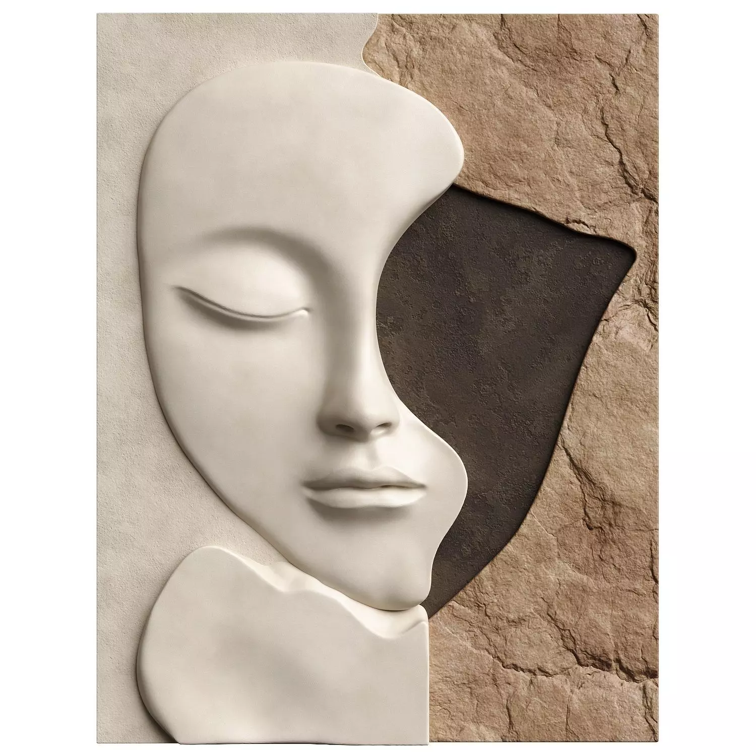 Face wall art sculpture 3D model_0