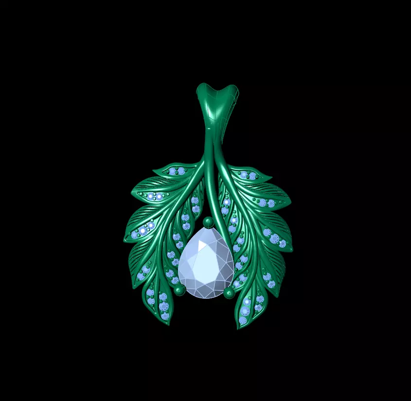 Leaf Pendant with Pear Cut Center Stone Free 3D print model_3