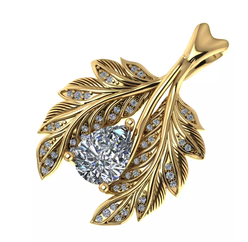 Leaf Pendant with Pear Cut Center Stone Free 3D print model_2
