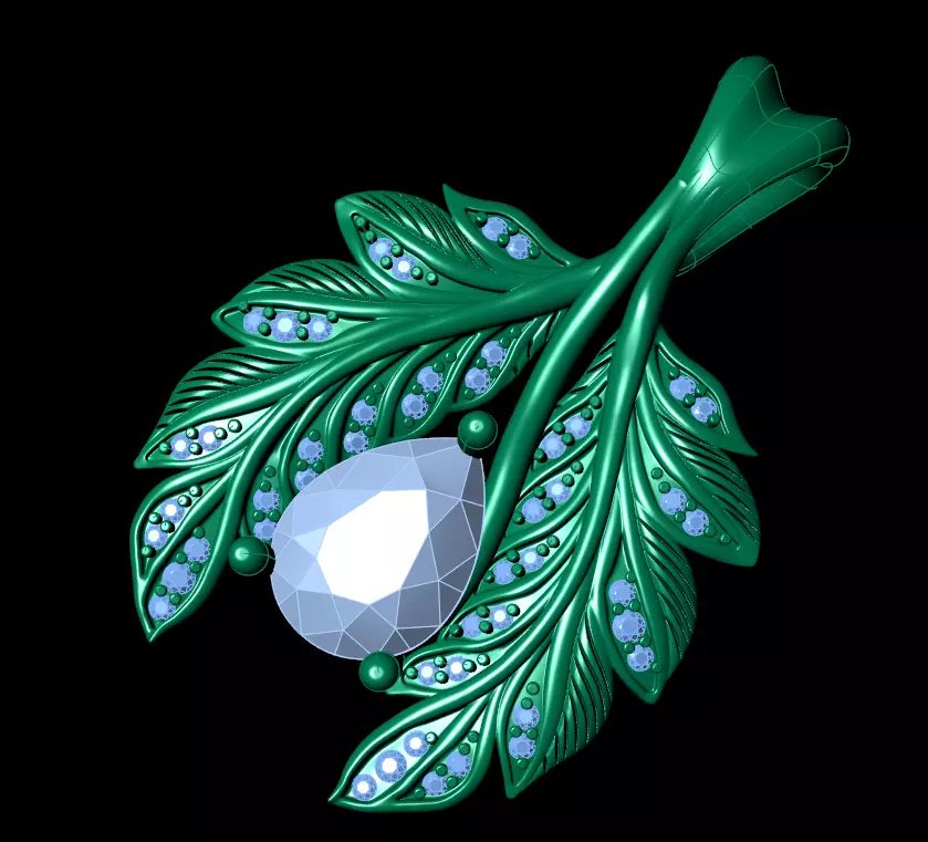 Leaf Pendant with Pear Cut Center Stone Free 3D print model_1