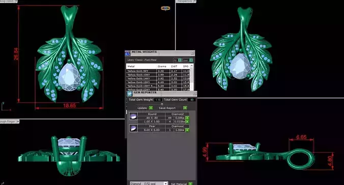 Leaf Pendant with Pear Cut Center Stone