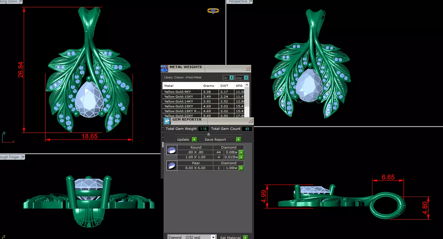 Leaf Pendant with Pear Cut Center Stone Free 3D print model_0