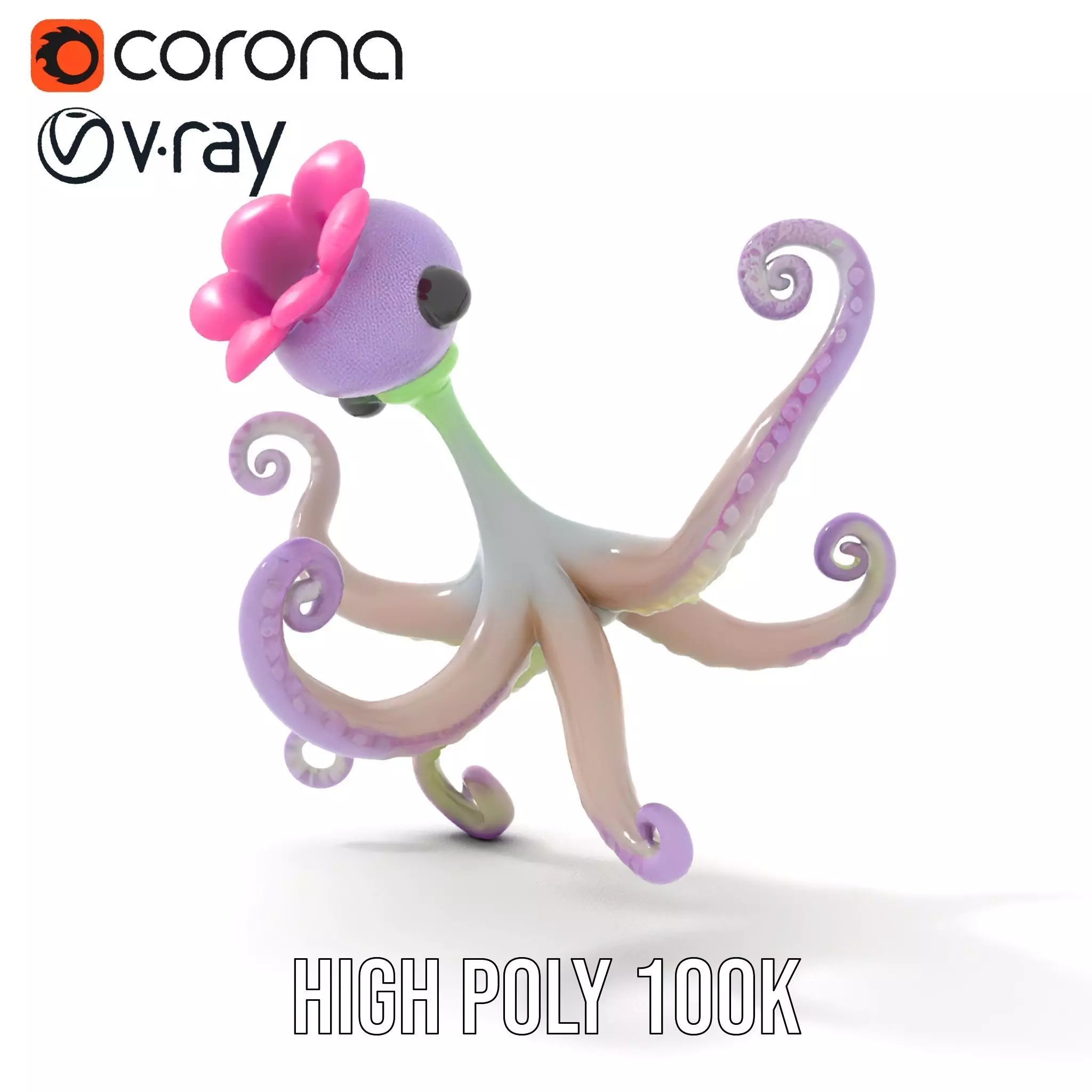 Playful Purple Octopus model pack Low-poly 3D model_23