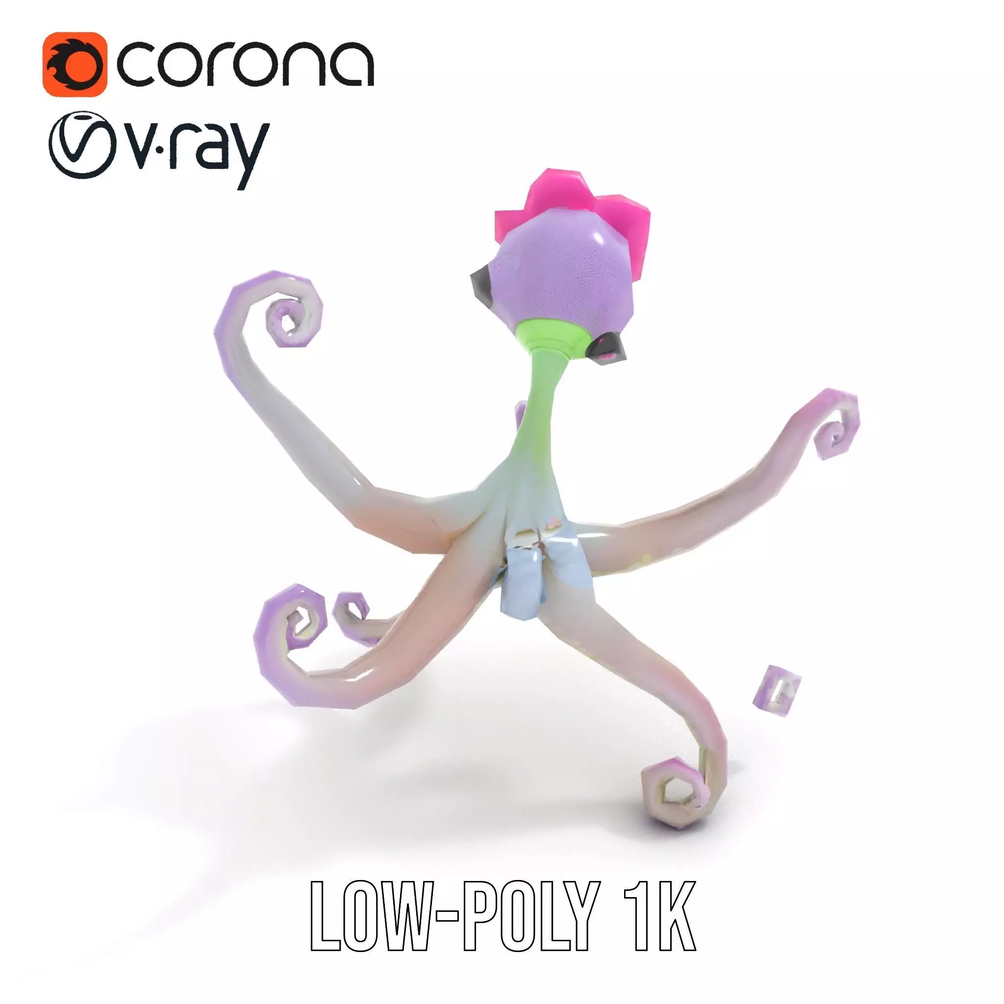 Playful Purple Octopus model pack Low-poly 3D model_9