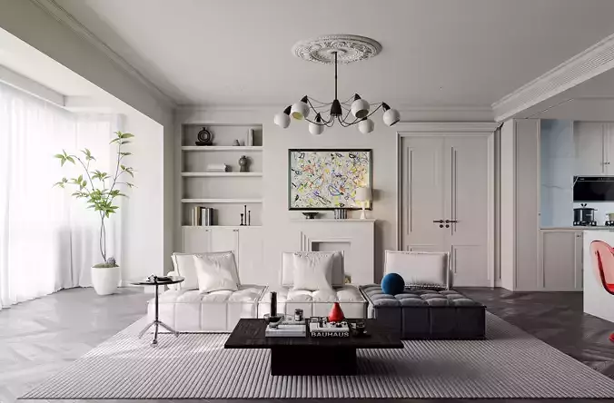 Modern living room dining room interior scenes 