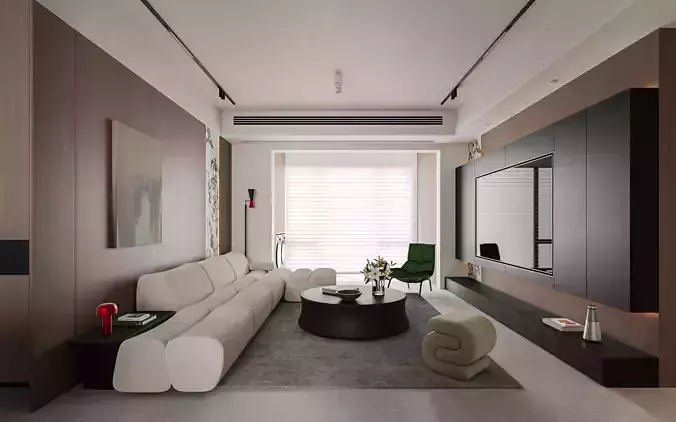 Modern living room dining room interior scenes  3D model