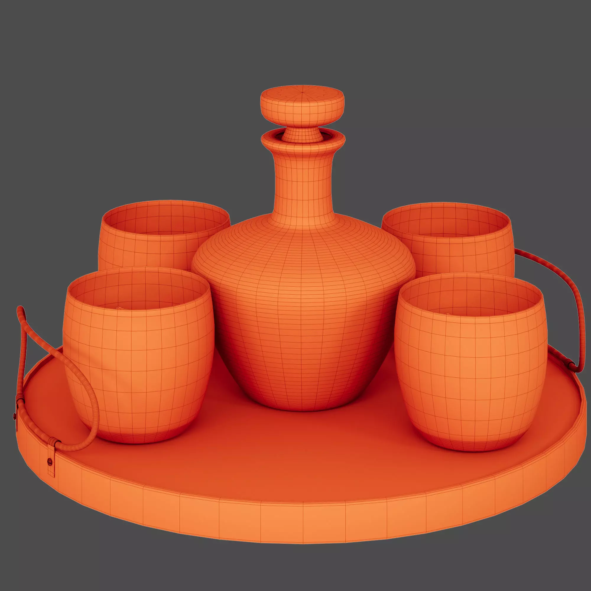 N15 Whiskey Decanter Set on Round Wooden Tray with Glasses 3D model_5