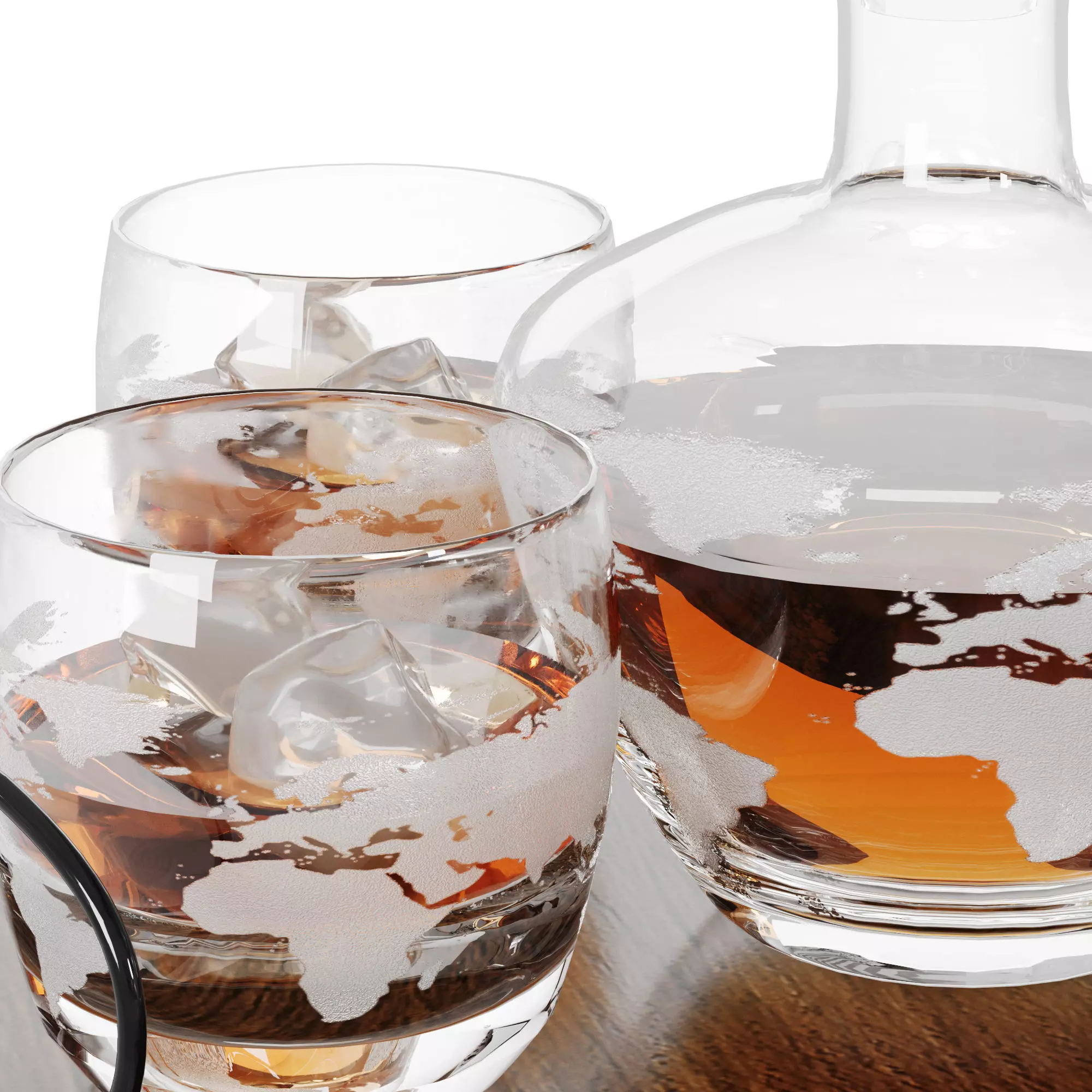N15 Whiskey Decanter Set on Round Wooden Tray with Glasses 3D model_3