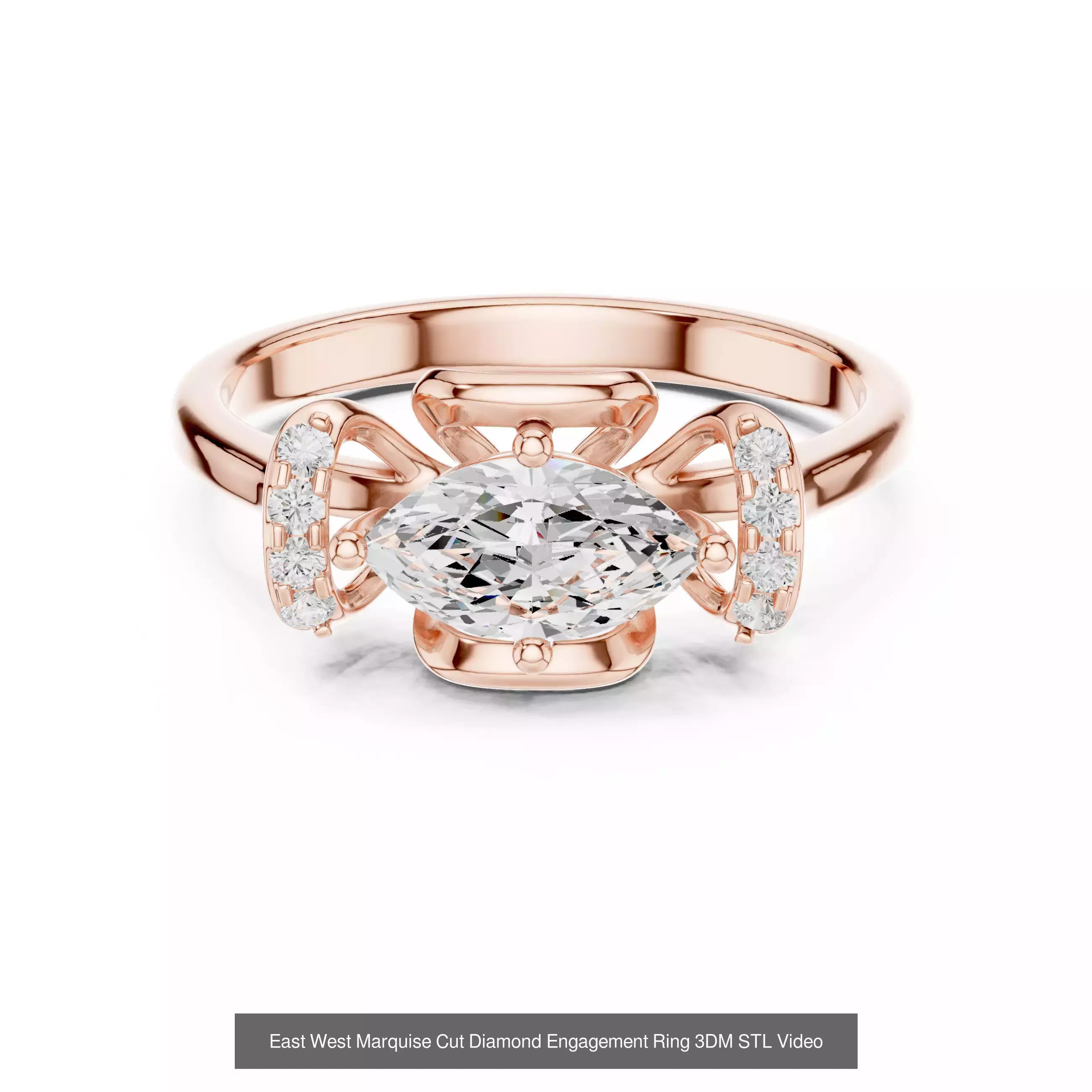 39 East West Diamond Ring 3DM STL OBJ FBX 3 Color Render Video 3D Model Collection_32