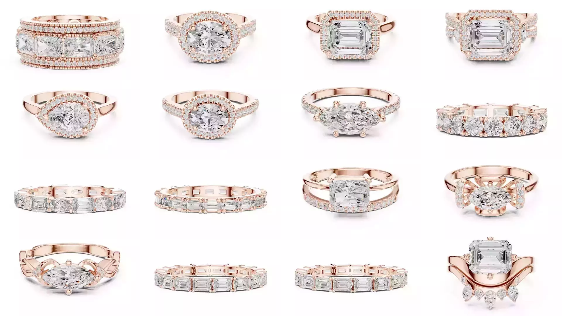 39 East West Diamond Ring 3DM STL OBJ FBX 3 Color Render Video 3D Model Collection_0