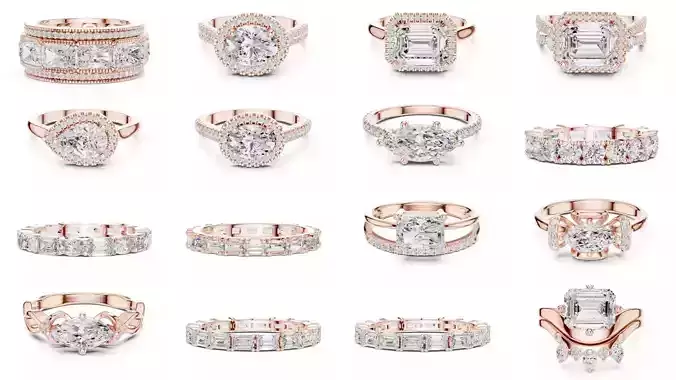 39 East West Diamond Ring 3DM STL OBJ FBX 3 Color Render Video 3D Model Collection