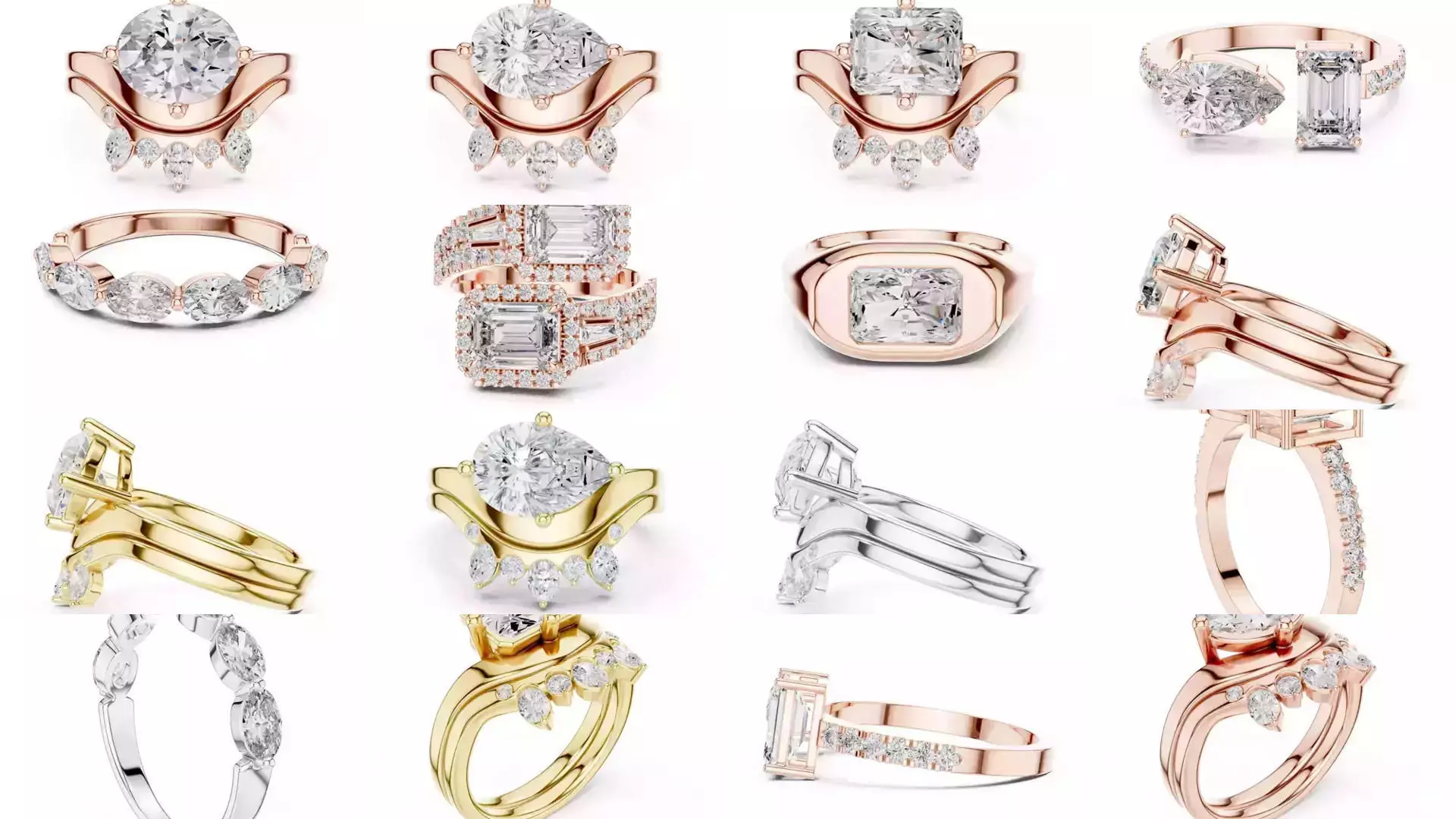 39 East West Diamond Ring 3DM STL OBJ FBX 3 Color Render Video 3D Model Collection_3