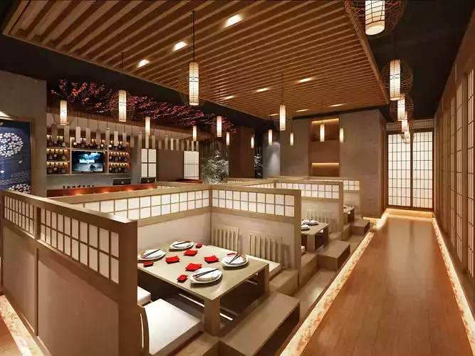 Japanese Restaurant Interior Low-poly 3D model