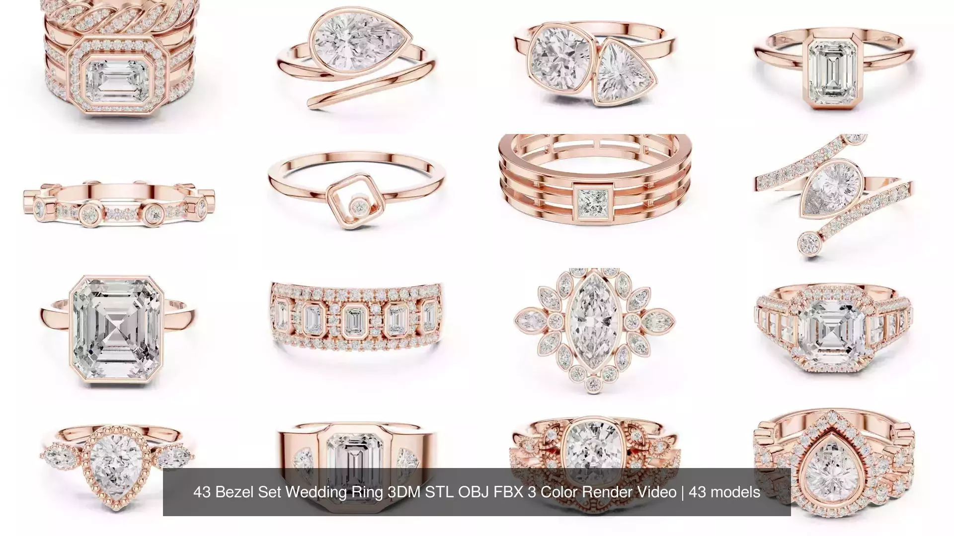 43 Bezel Set Wedding Ring 3DM STL OBJ FBX 3 Color Render Video 3D Model Collection_1