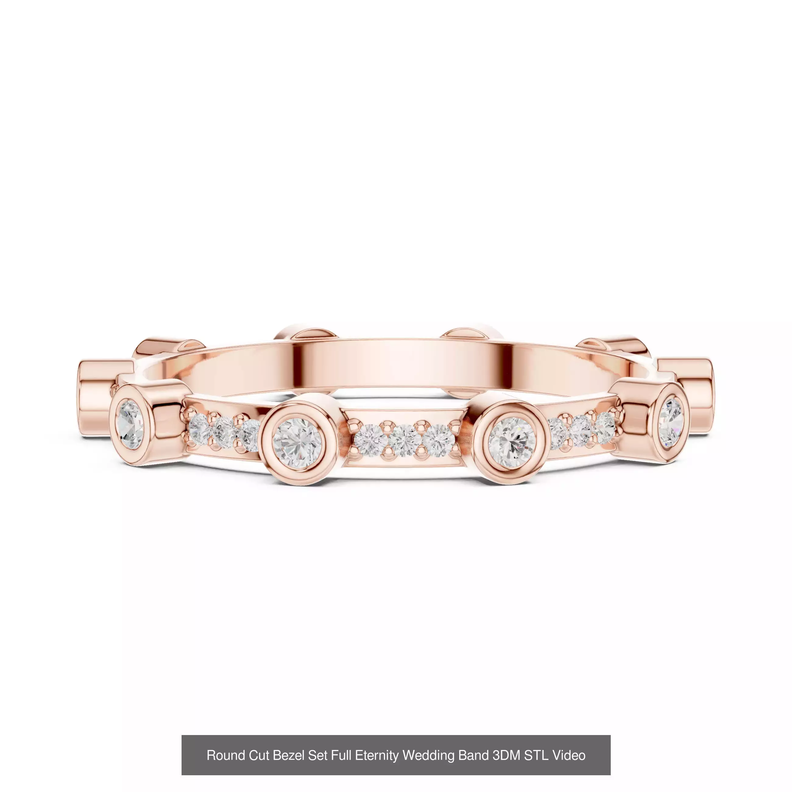 43 Bezel Set Wedding Ring 3DM STL OBJ FBX 3 Color Render Video 3D Model Collection_9