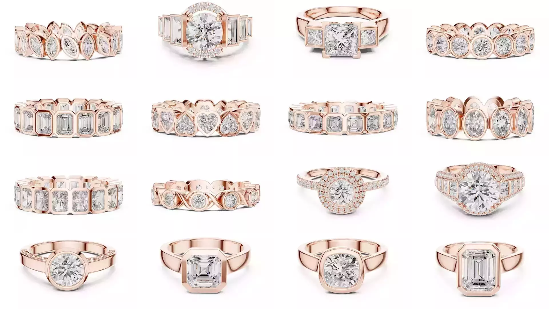 43 Bezel Set Wedding Ring 3DM STL OBJ FBX 3 Color Render Video 3D Model Collection_0