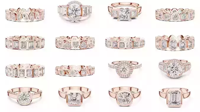 43 Bezel Set Wedding Ring 3DM STL OBJ FBX 3 Color Render Video 3D Model Collection