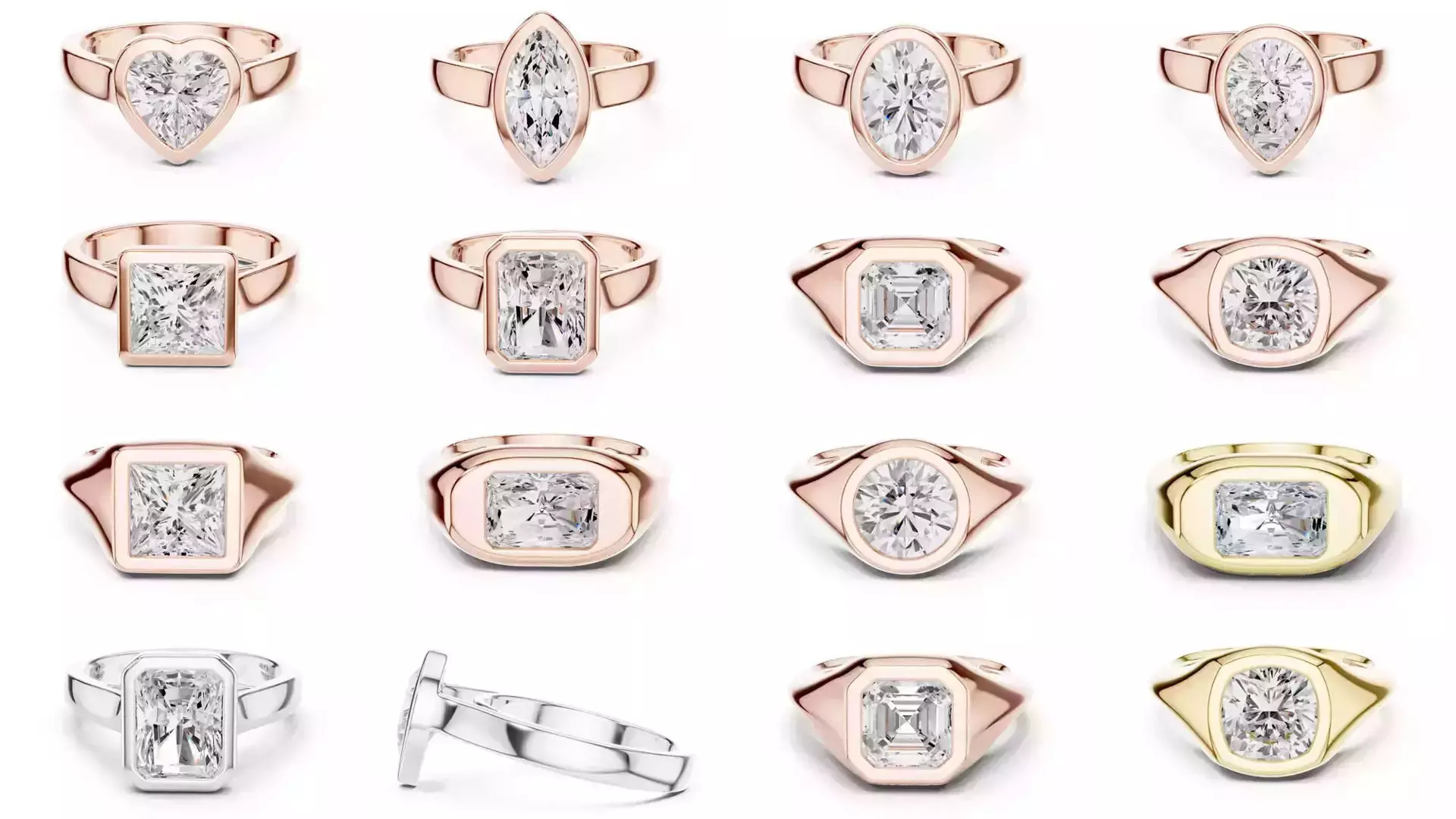 43 Bezel Set Wedding Ring 3DM STL OBJ FBX 3 Color Render Video 3D Model Collection_2