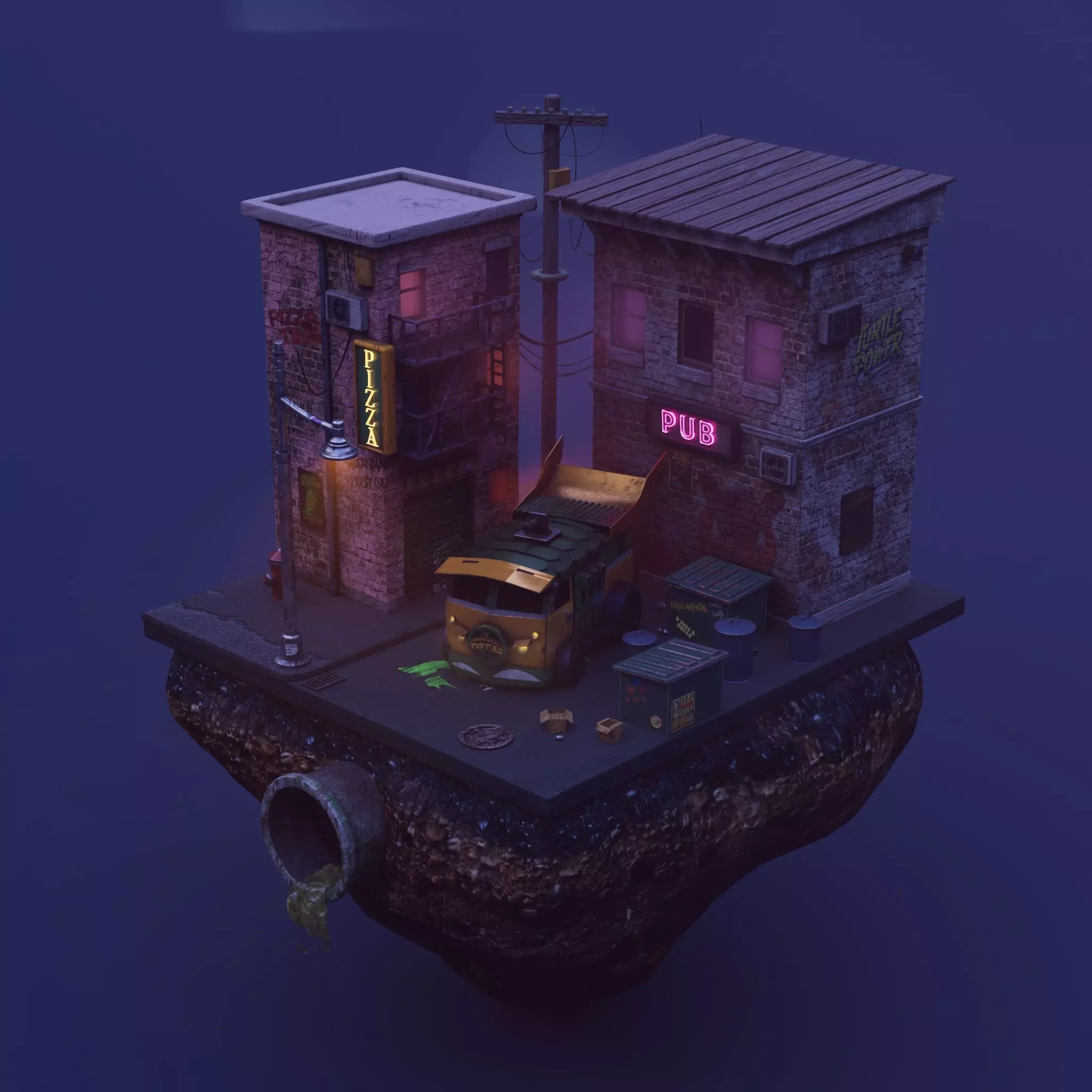 Turtle Van Stylized Cartoon Vehicle 3D Model Low-poly 3D model_39