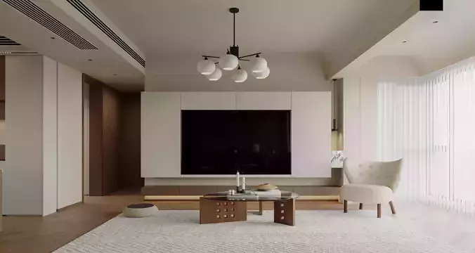 Modern living room dining room interior scenes  3D model 7