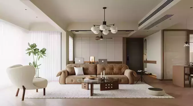 Modern living room dining room interior scenes  3D model 6