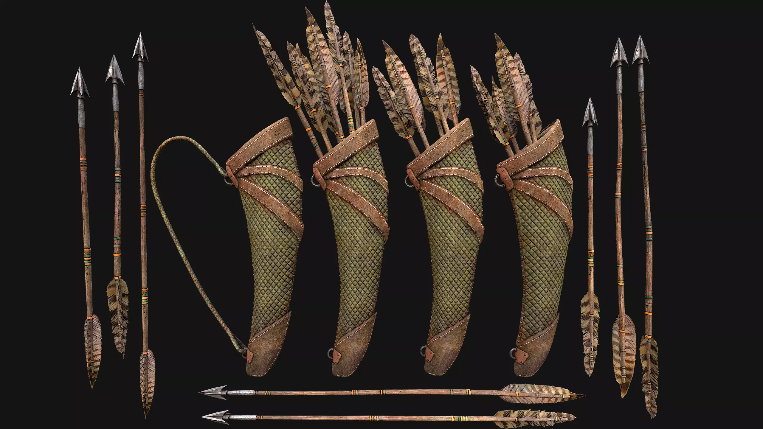 Arrow Quiver Medieval Weapons Bow Crossbow Ammunition  Low-poly 3D model_0