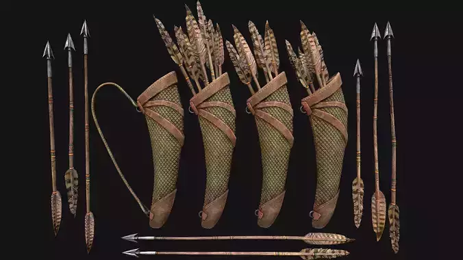 Arrow Quiver Medieval Weapons Bow Crossbow Ammunition  Low-poly 3D model Arrow Quiver Medieval Weapons Bow Crossbow Ammunition  Low-poly 3D model
