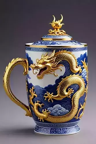 Dragon Mug 3D Model Oriental Ceramic Tea Cup Design Low-poly 3D model
