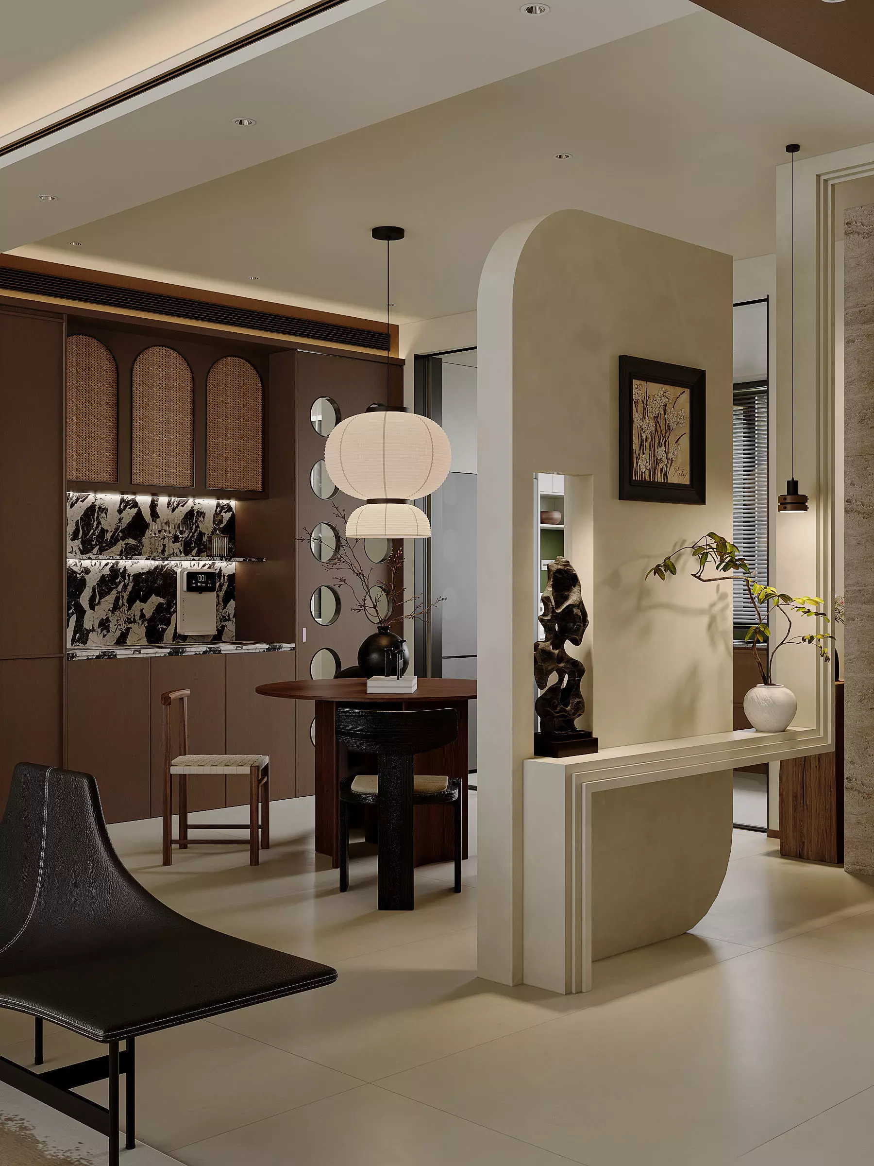 Eclectic medieval living and dining room interior 3D model_4