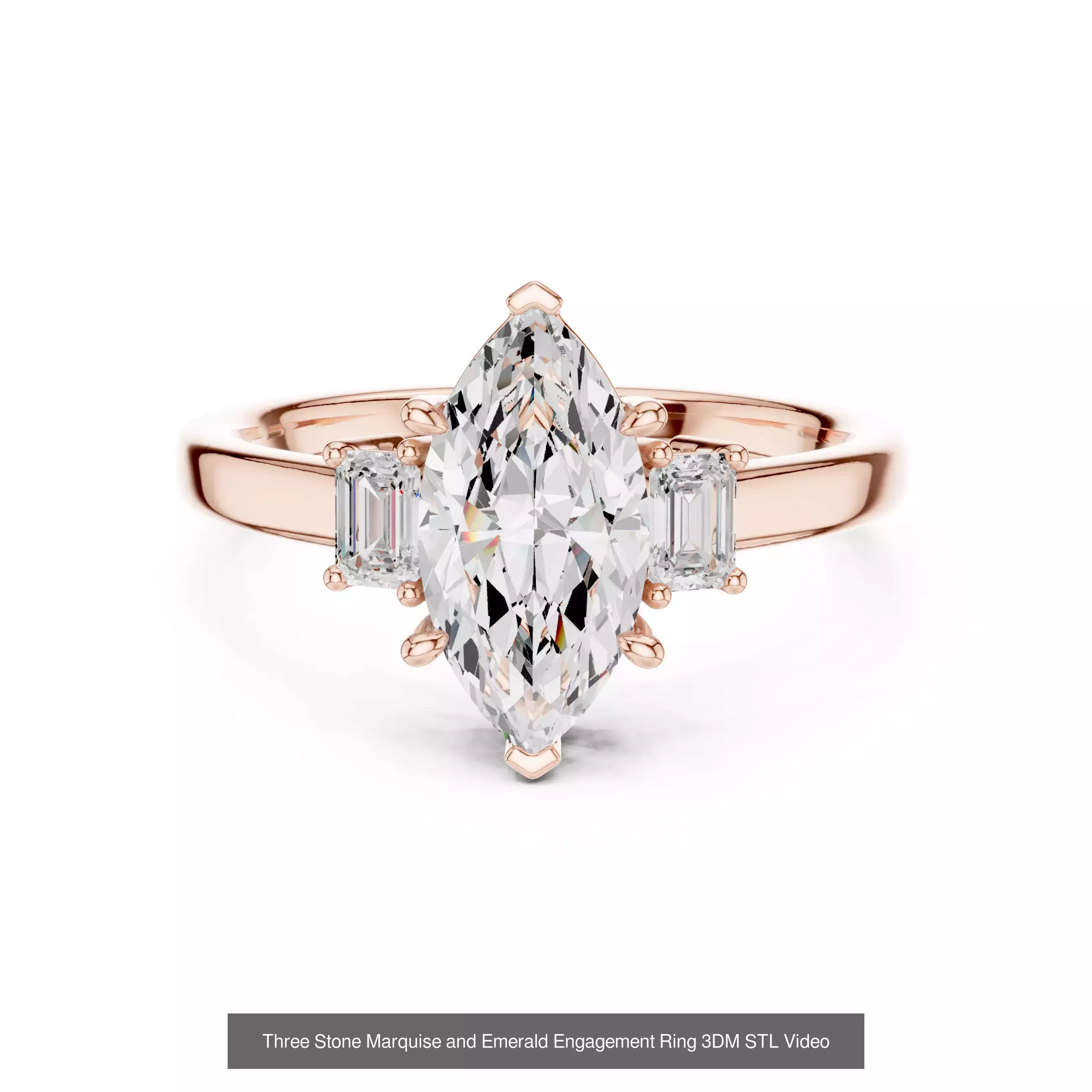 185 Three Stone Rings 3DM STL OBJ FBX 3 Color Render Video 3D Model Collection_122