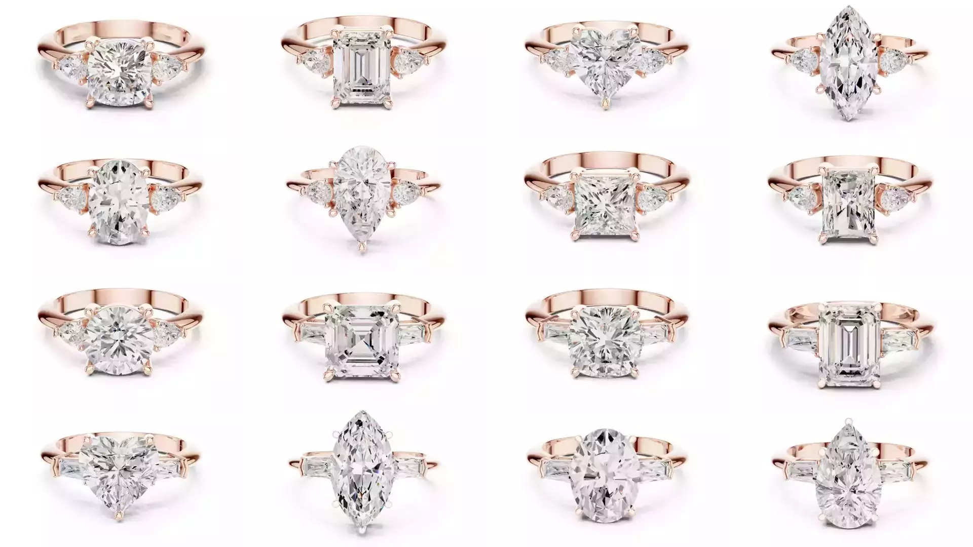 185 Three Stone Rings 3DM STL OBJ FBX 3 Color Render Video 3D Model Collection_12