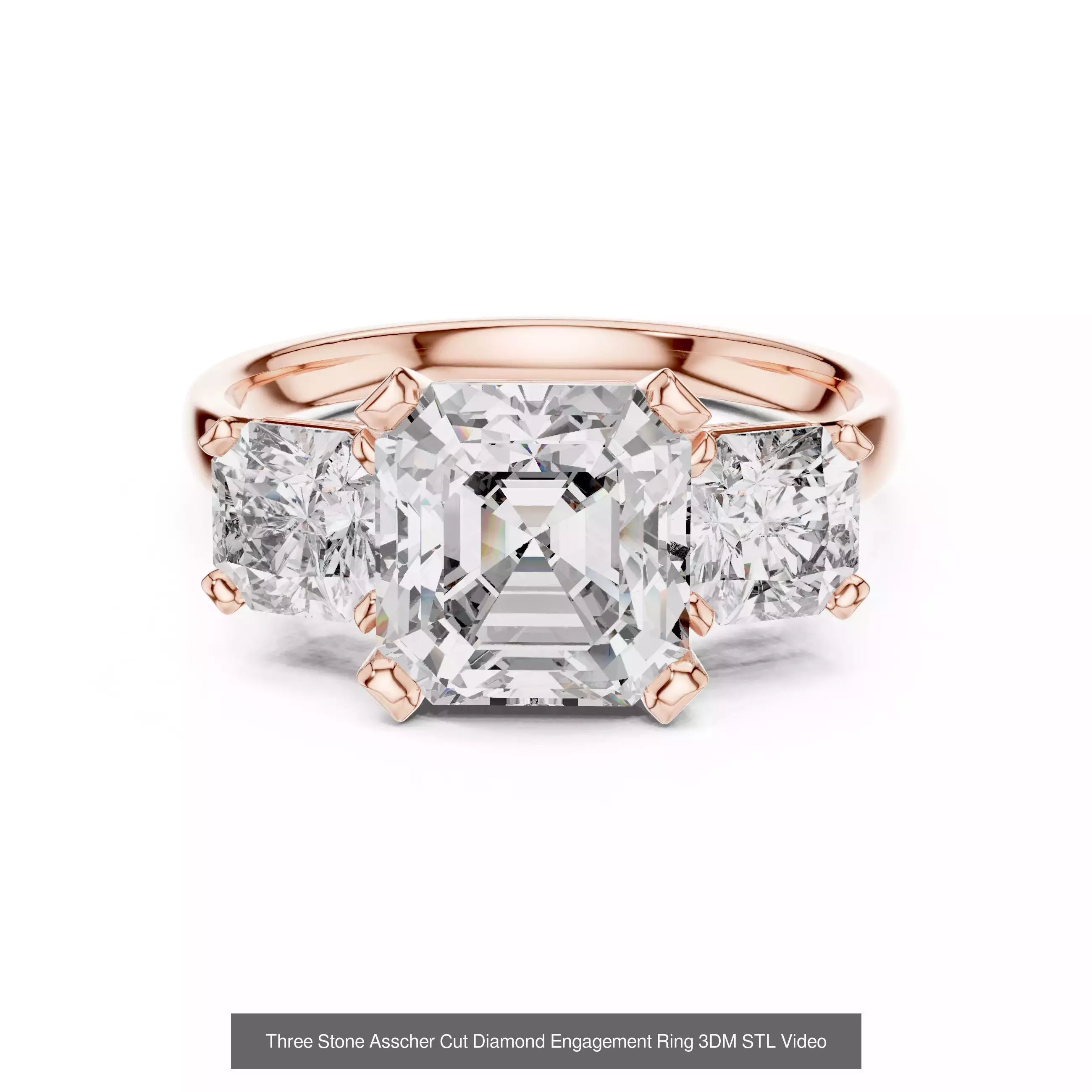 185 Three Stone Rings 3DM STL OBJ FBX 3 Color Render Video 3D Model Collection_73