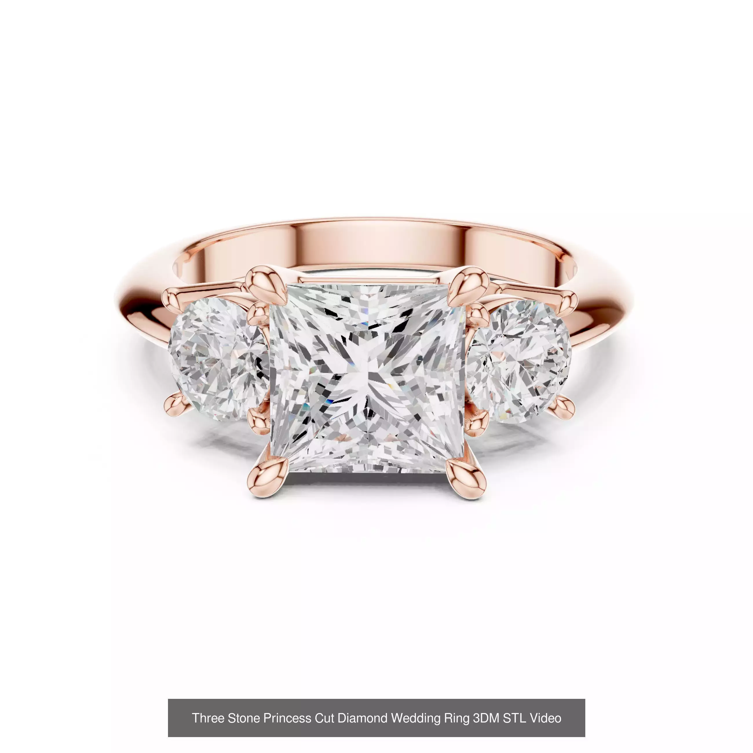 185 Three Stone Rings 3DM STL OBJ FBX 3 Color Render Video 3D Model Collection_132