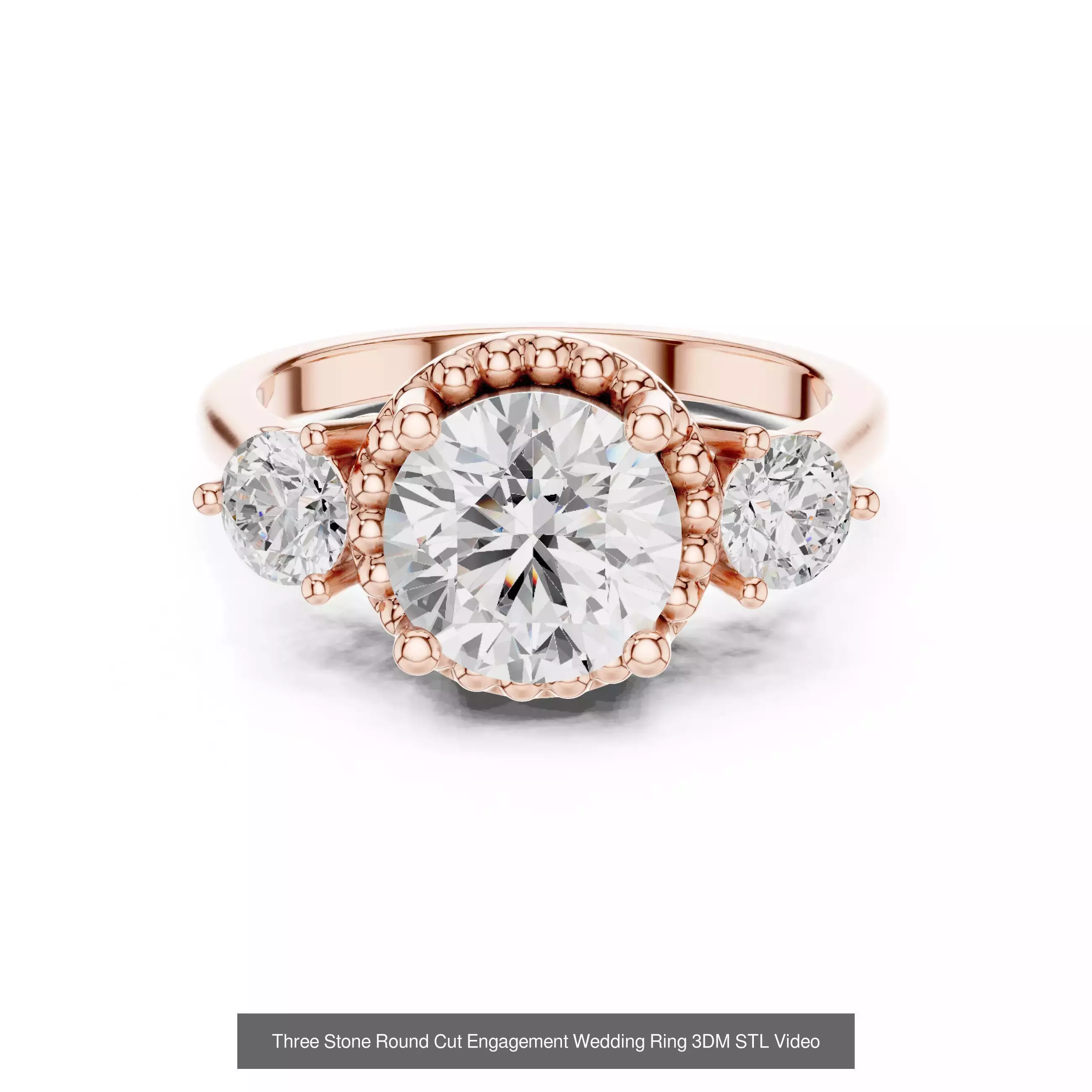 185 Three Stone Rings 3DM STL OBJ FBX 3 Color Render Video 3D Model Collection_97