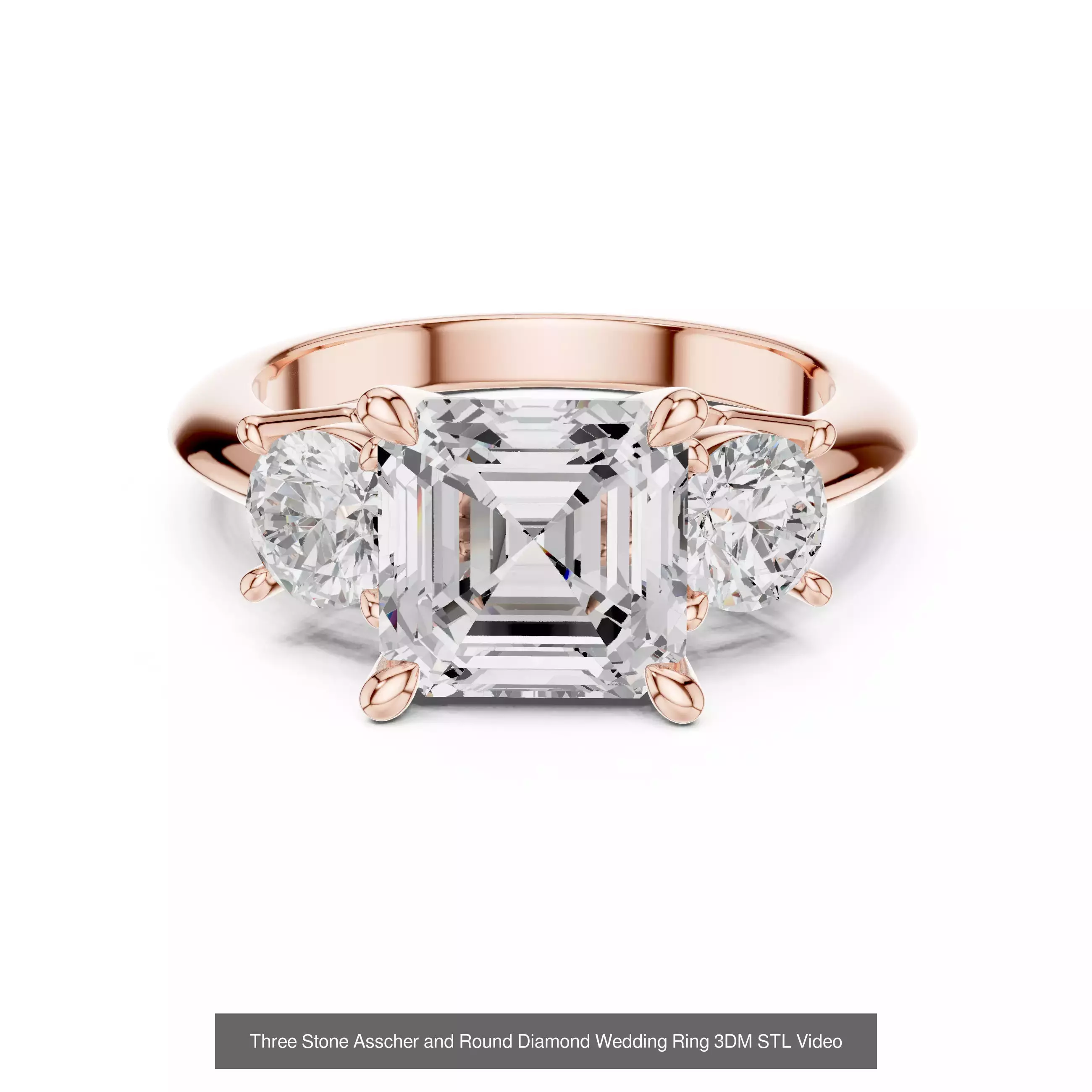 185 Three Stone Rings 3DM STL OBJ FBX 3 Color Render Video 3D Model Collection_127