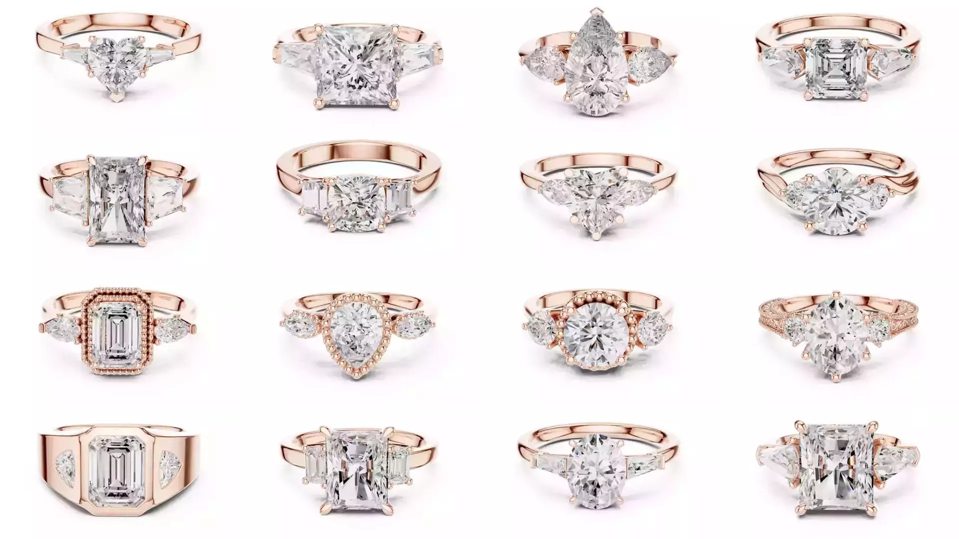 185 Three Stone Rings 3DM STL OBJ FBX 3 Color Render Video 3D Model Collection_17