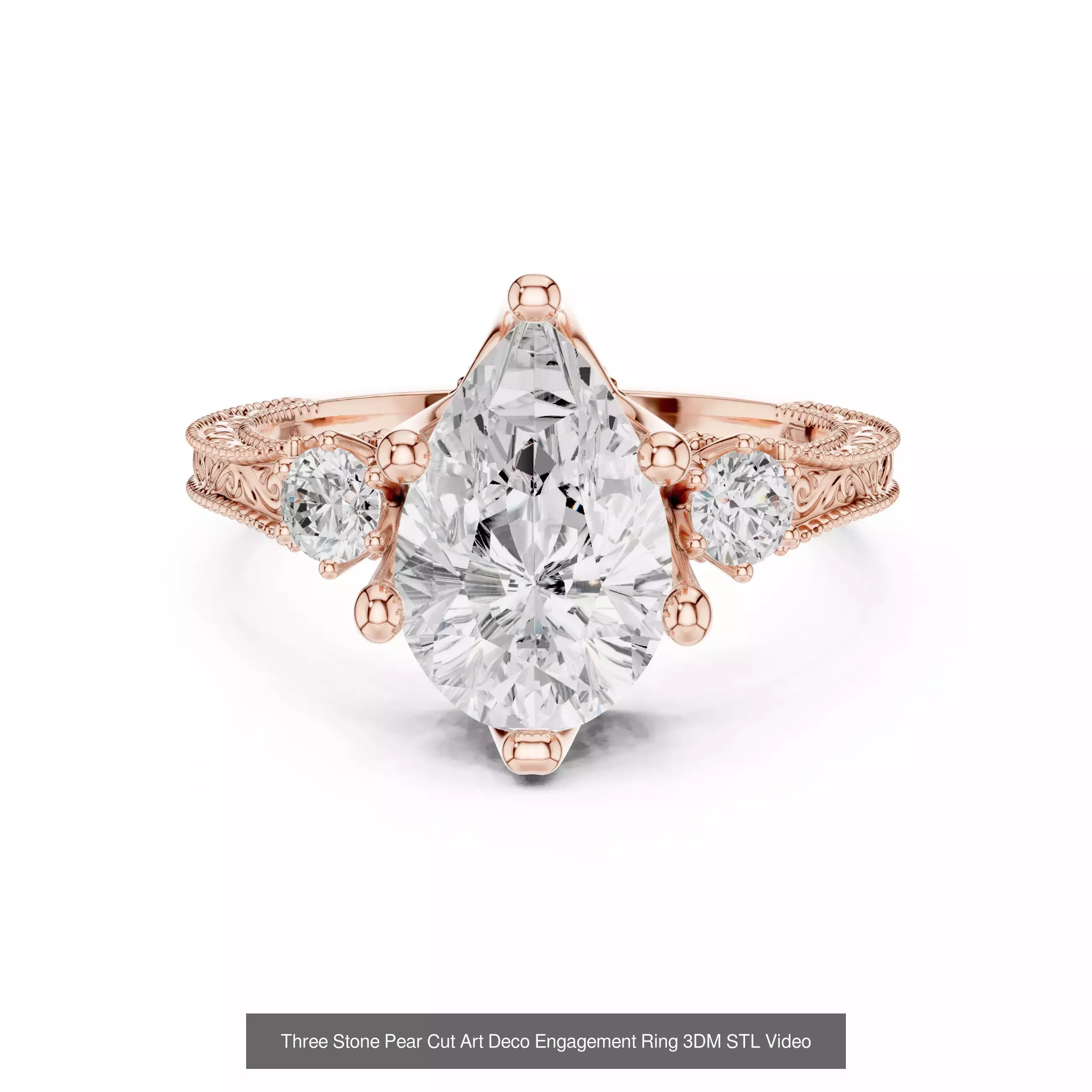 185 Three Stone Rings 3DM STL OBJ FBX 3 Color Render Video 3D Model Collection_115