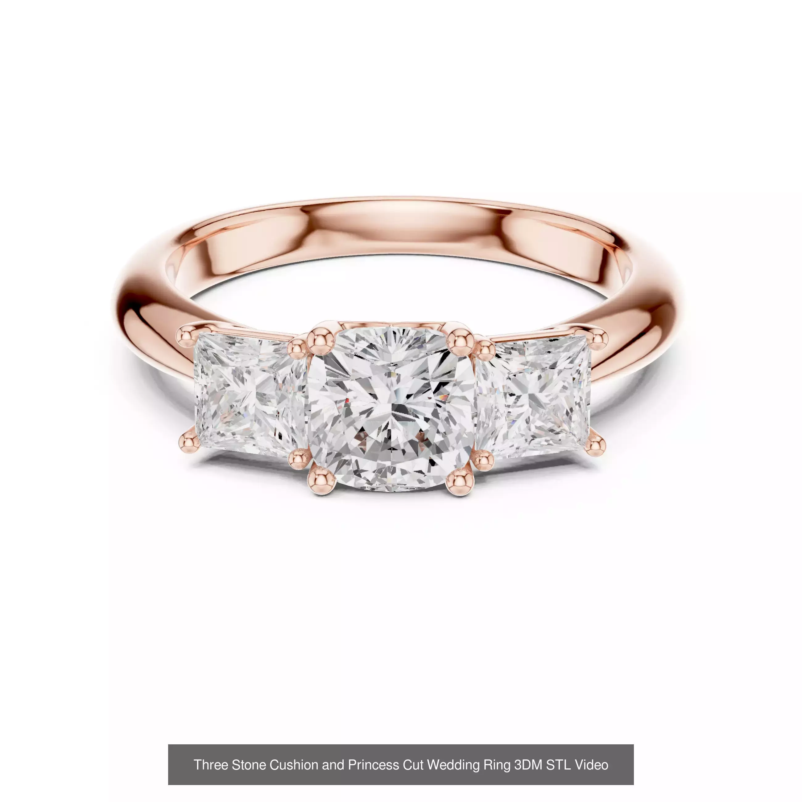 185 Three Stone Rings 3DM STL OBJ FBX 3 Color Render Video 3D Model Collection_140