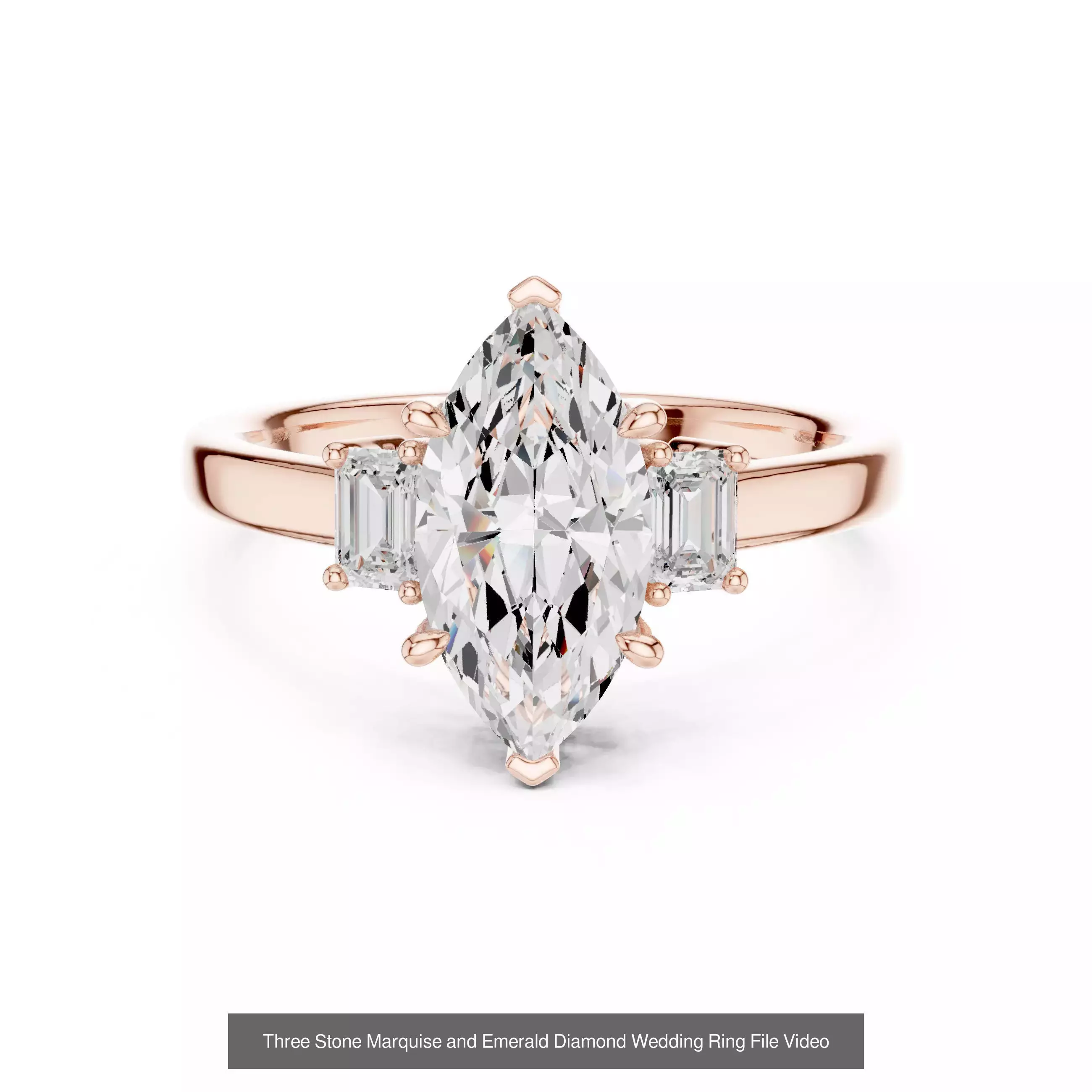 185 Three Stone Rings 3DM STL OBJ FBX 3 Color Render Video 3D Model Collection_170