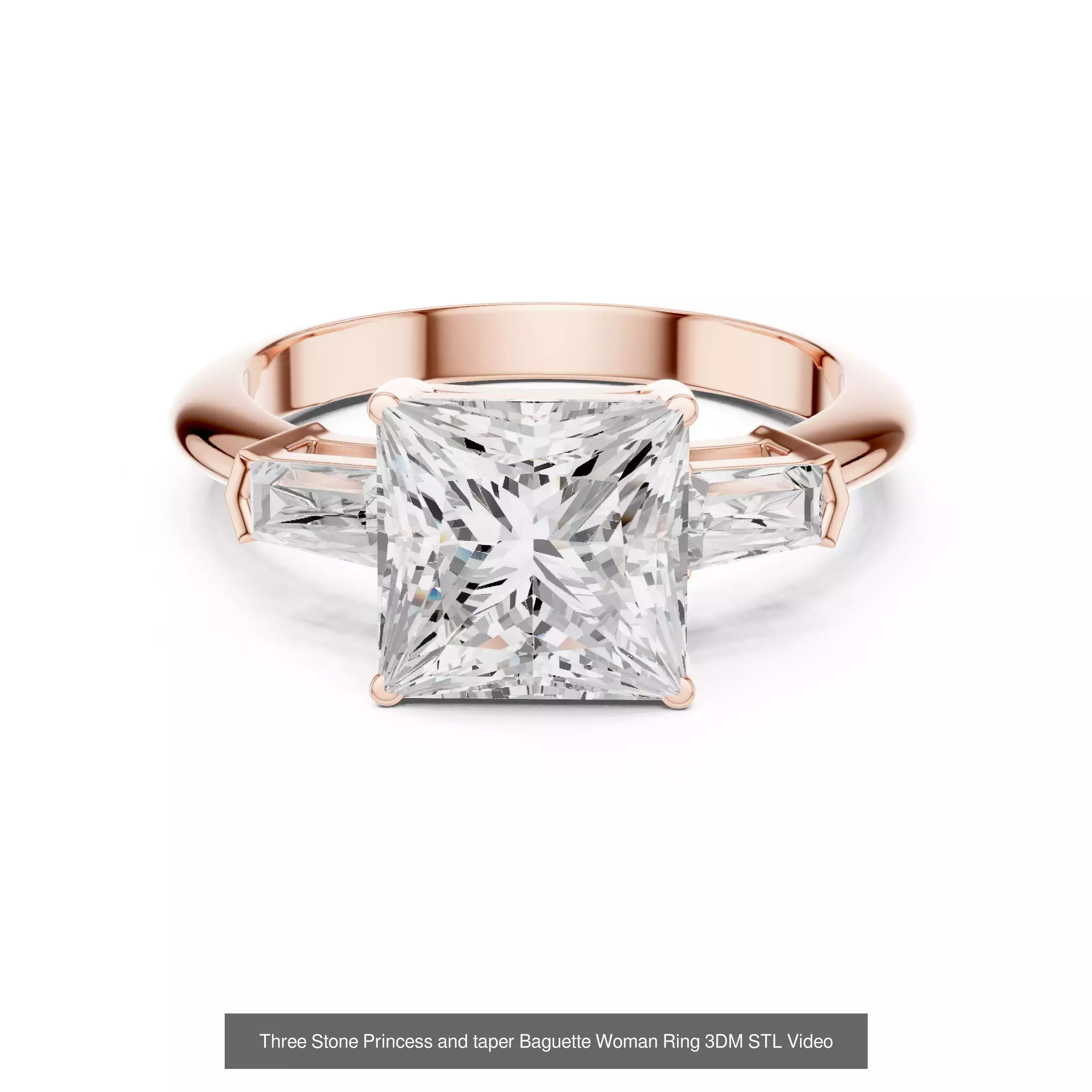 185 Three Stone Rings 3DM STL OBJ FBX 3 Color Render Video 3D Model Collection_55