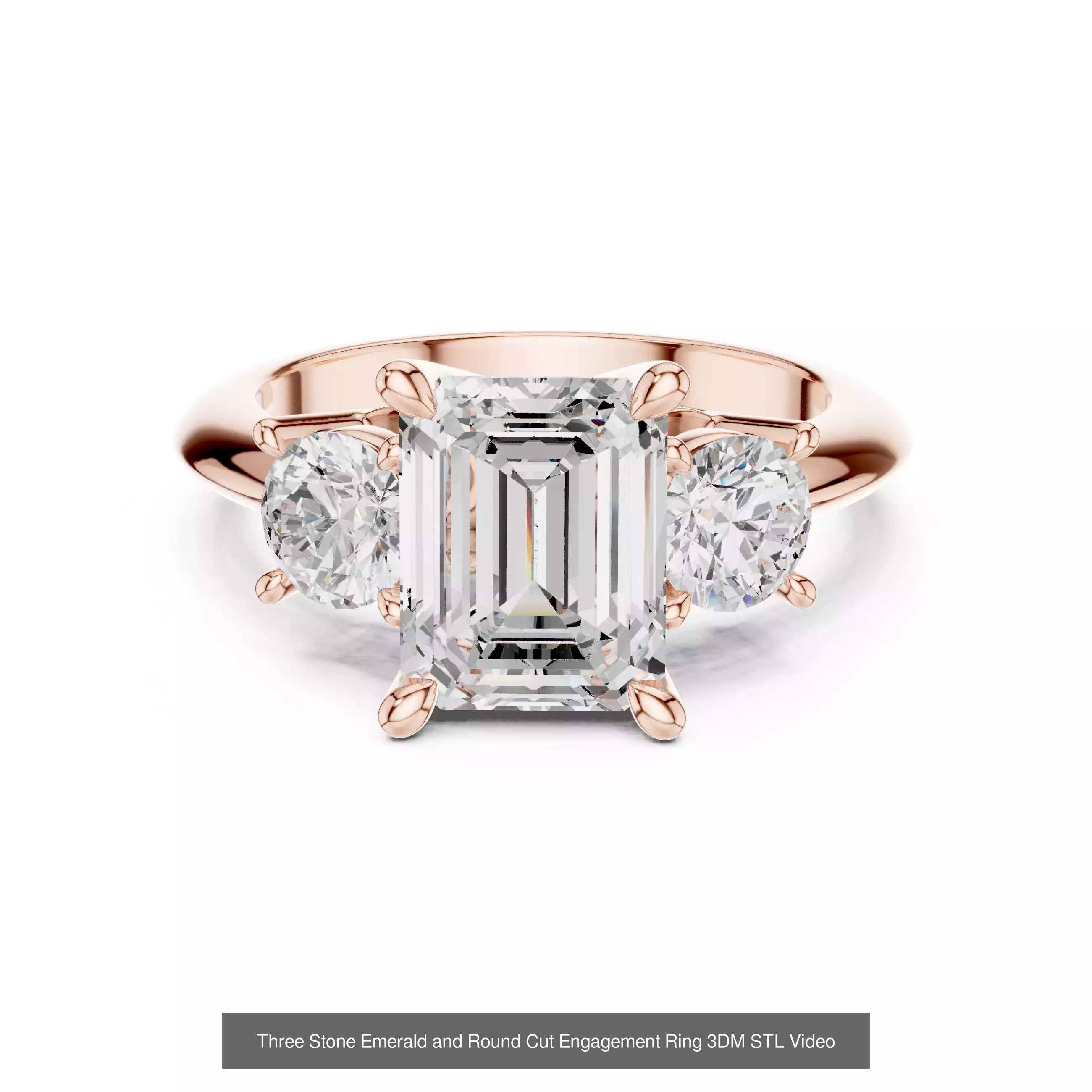 185 Three Stone Rings 3DM STL OBJ FBX 3 Color Render Video 3D Model Collection_129