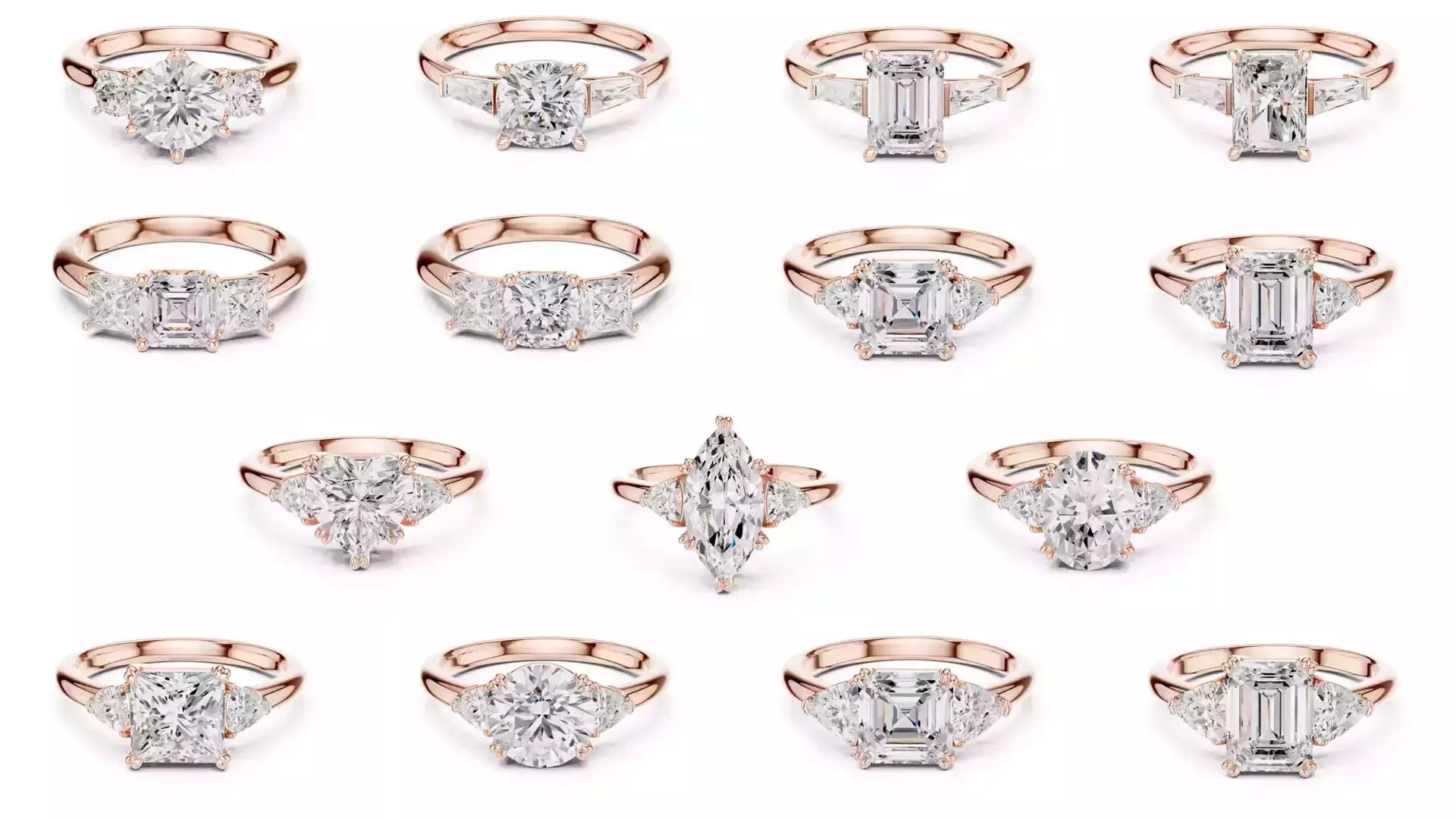 185 Three Stone Rings 3DM STL OBJ FBX 3 Color Render Video 3D Model Collection_8