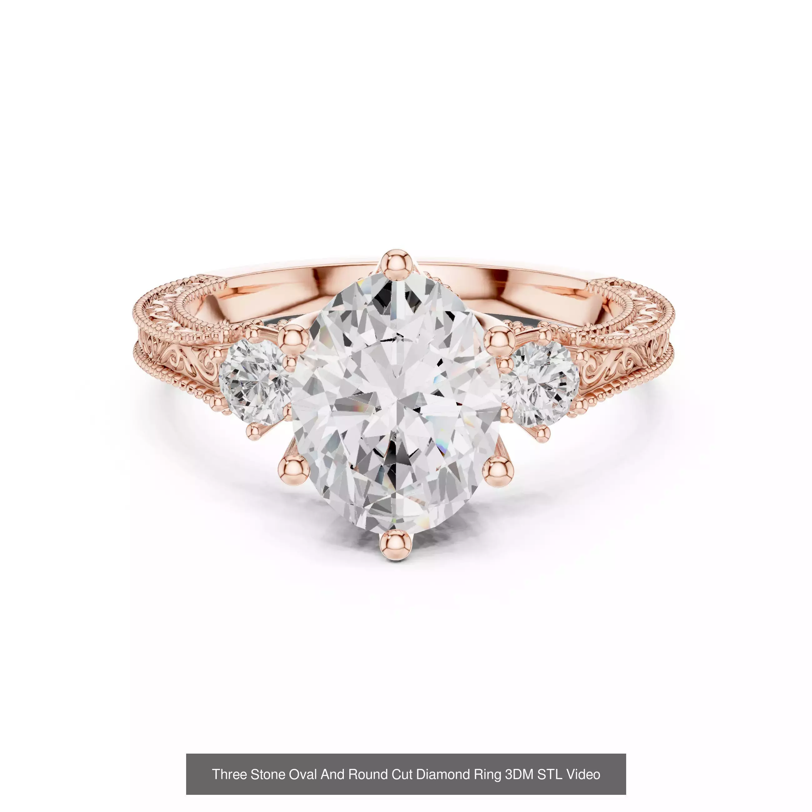 185 Three Stone Rings 3DM STL OBJ FBX 3 Color Render Video 3D Model Collection_98