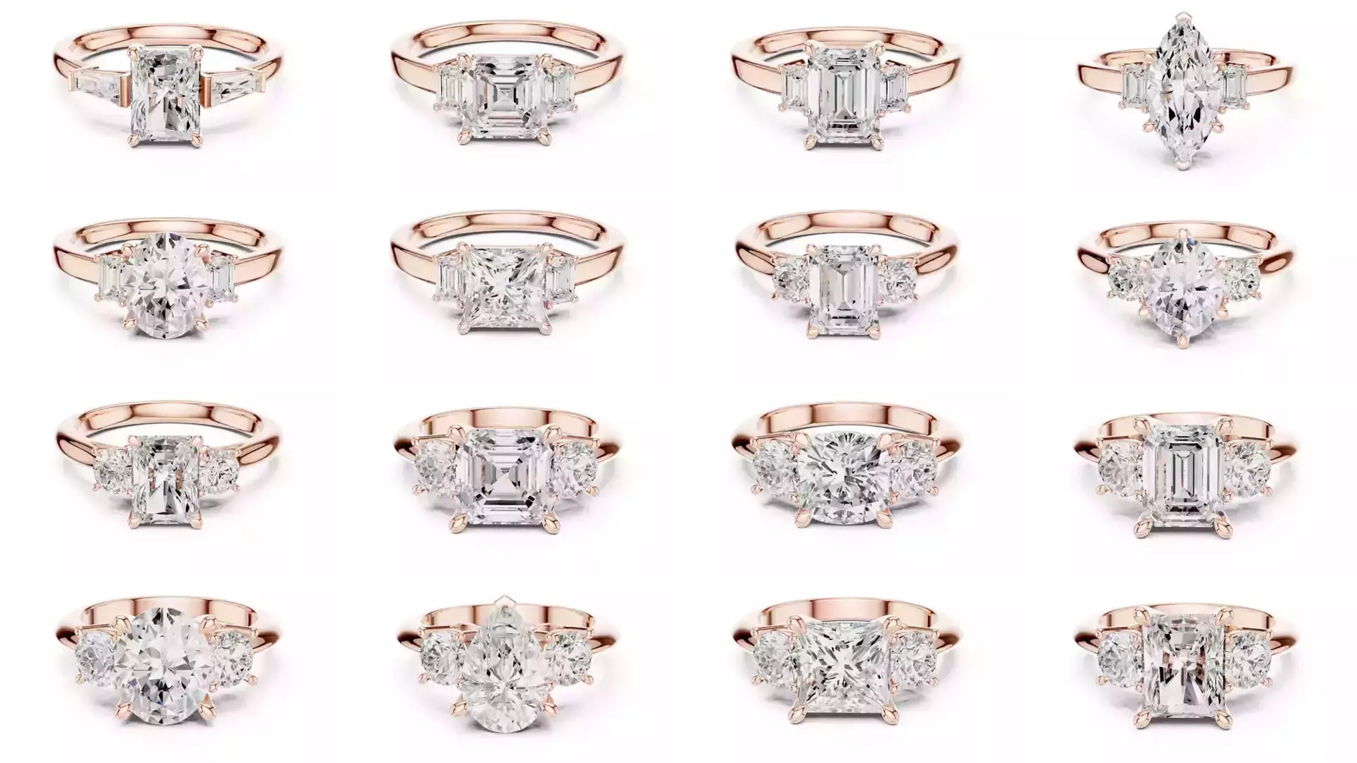 185 Three Stone Rings 3DM STL OBJ FBX 3 Color Render Video 3D Model Collection_4