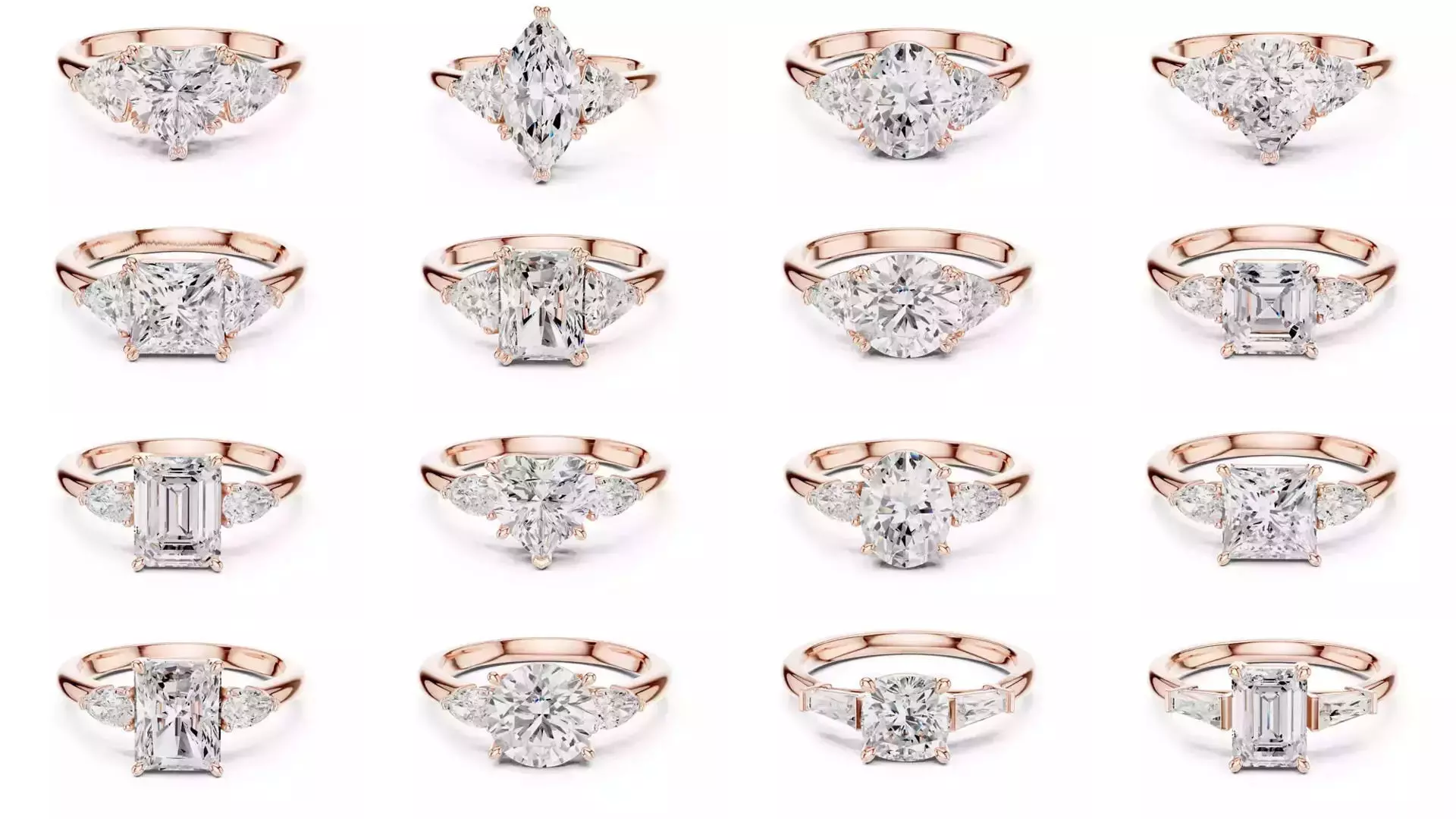 185 Three Stone Rings 3DM STL OBJ FBX 3 Color Render Video 3D Model Collection_0