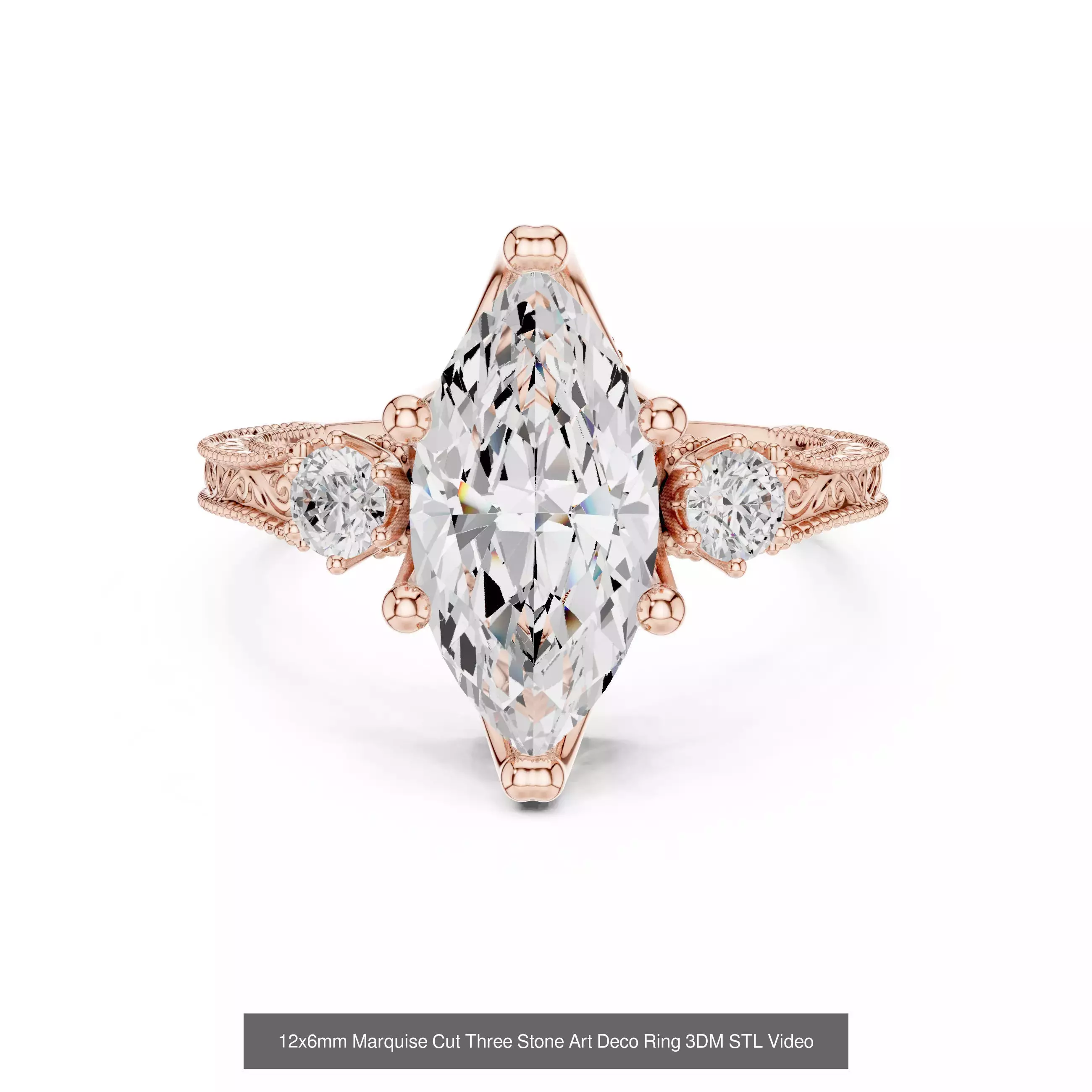 185 Three Stone Rings 3DM STL OBJ FBX 3 Color Render Video 3D Model Collection_114